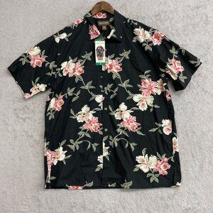 Cooke Street Men's XL Hawaiian Shirt Black Floral 100% Cotton N0710